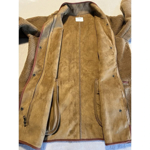 Old Navy Jacket Men’s XL Brown Sherpa Snap Faux Suede Lined Teddy - Picture 6 of 8